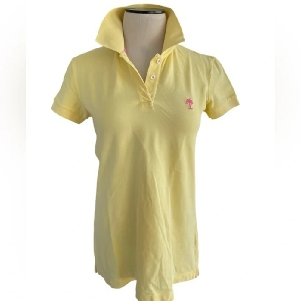 LILLY PULITZER Island Polo Yellow Pink Short Sleeve Preppy Shirt Size Small - Picture 1 of 8